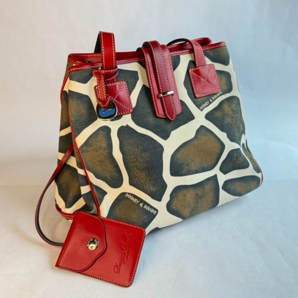 Dooney & Bourke Large Giraffe Print Canvas Shoulder Bag with Red Coin Purse